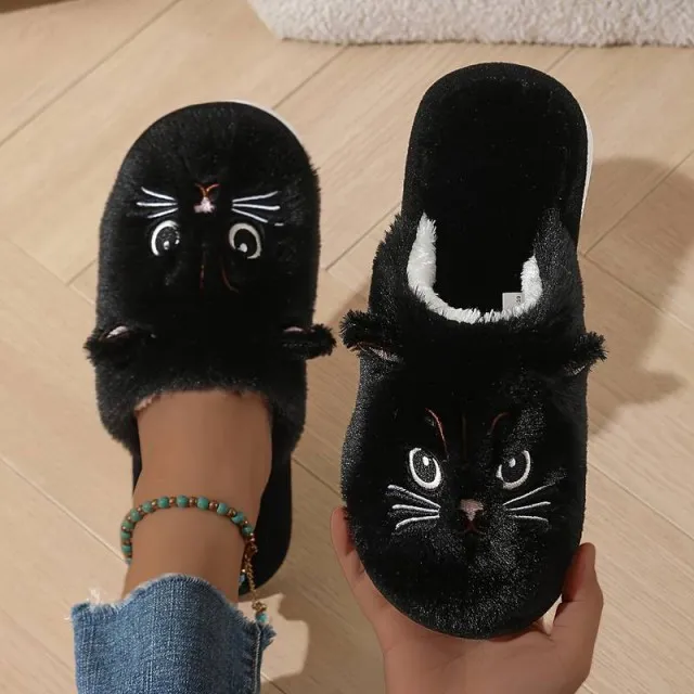 Ženski mehki copati  s črno mucko